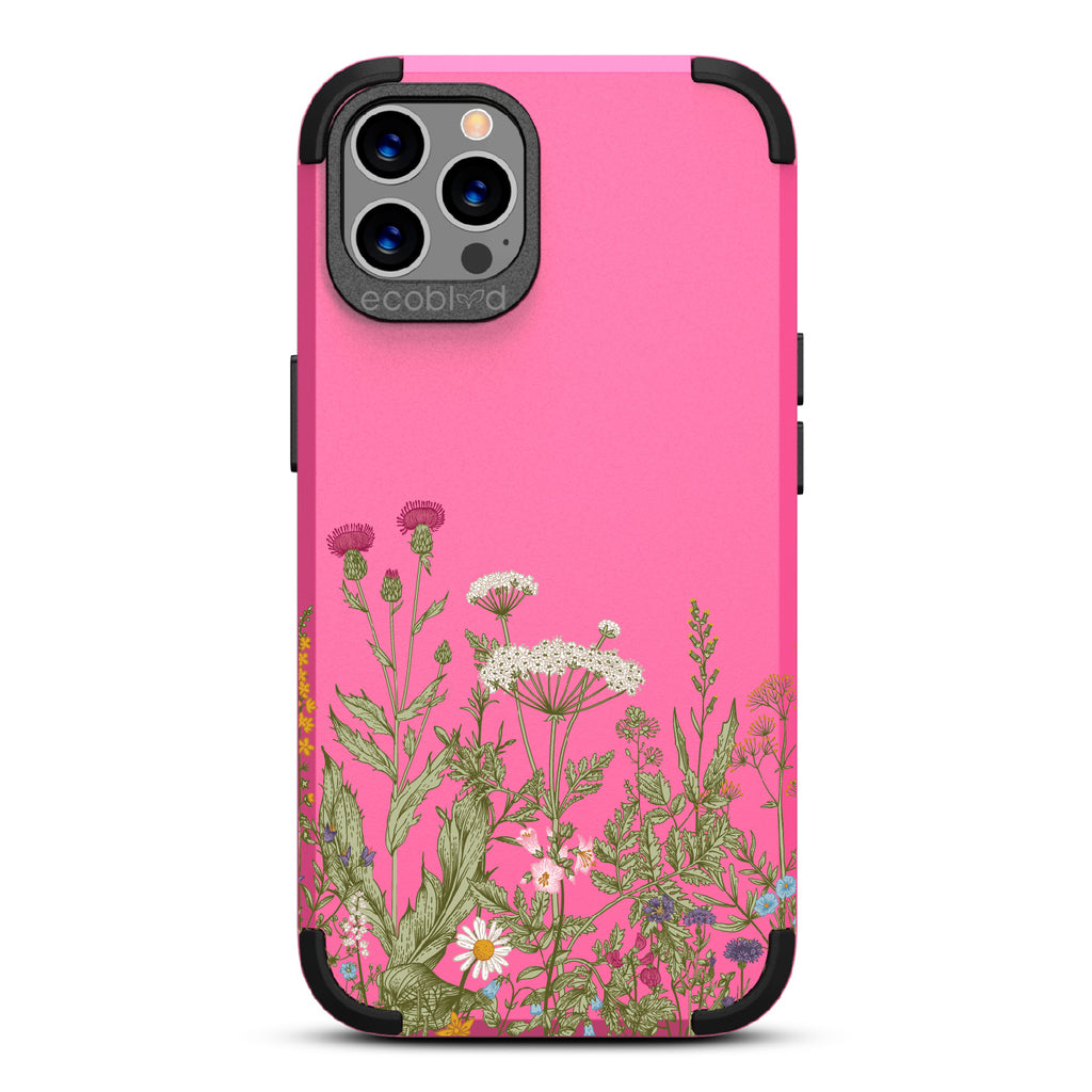 Take Root - Pink Rugged Eco-Friendly iPhone 12/12 Pro Case With Wild Herbs & Flowers Botanical Herbarium