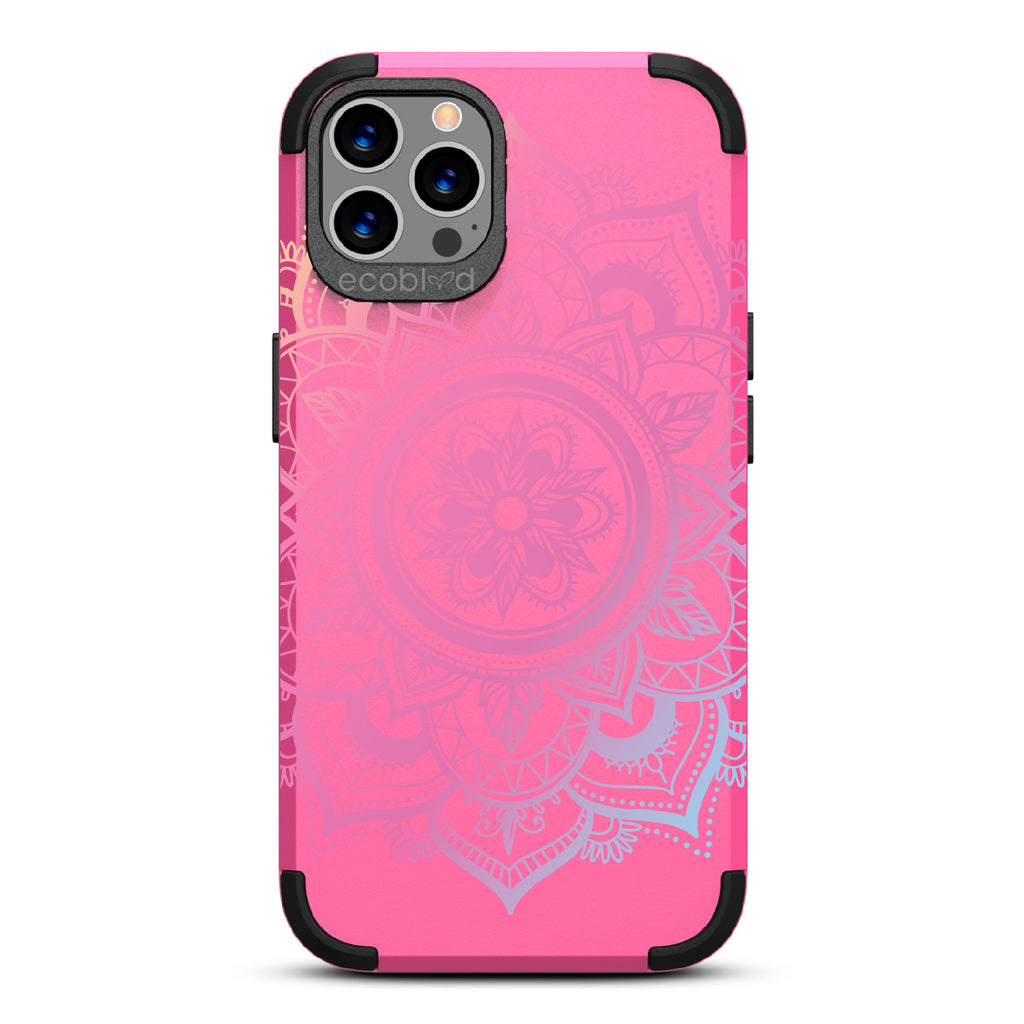 Mandala - Pink Rugged Eco-Friendly iPhone 12/12 Pro Case With A Pink Lotus Flower Mandala On Back