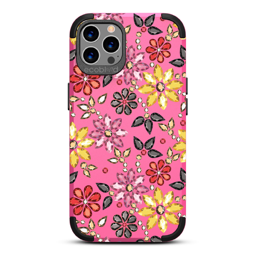 Bejeweled - Rhinestone Jewels In Floral Patterns - Pink Eco-Friendly Rugged iPhone 12/12 Pro Case 