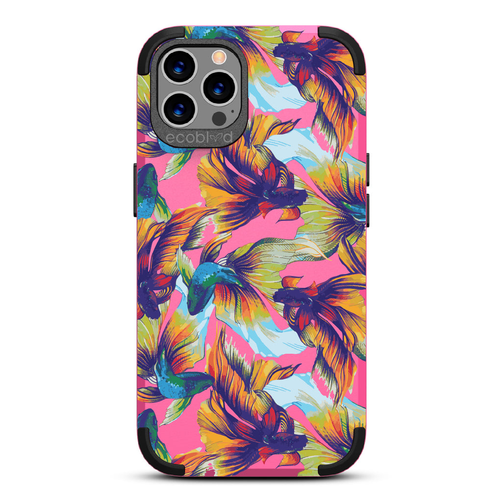 Betta Than The Rest - Pink Rugged Eco-Friendly iPhone 12/12 Pro Case With Colorful Betta Fish On Back