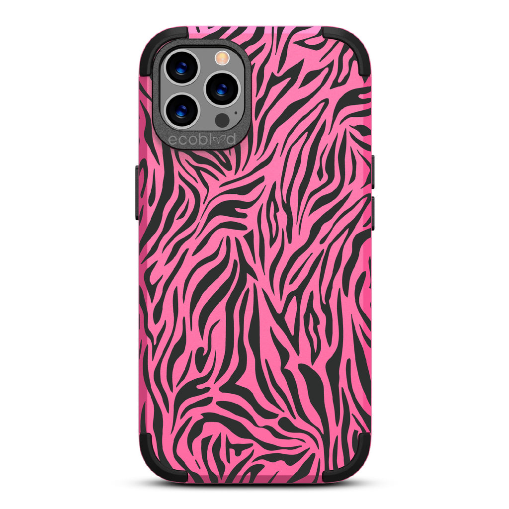 Zebra Print - Pink Rugged Eco-Friendly iPhone 12/12 Pro Case With Zebra Print On Back