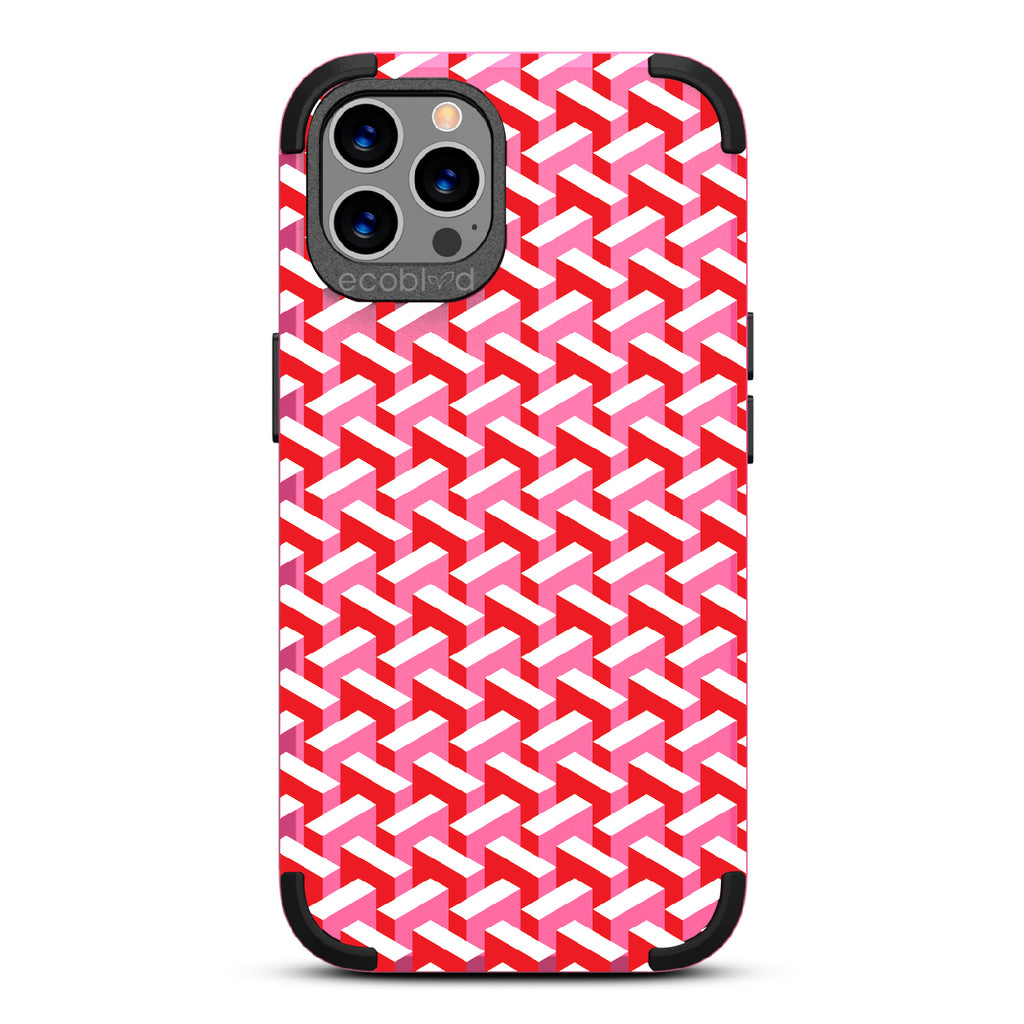 That's Haute - Pink Rugged Eco-Friendly iPhone 12/12 Pro Case With High-Fashion Chevron Print