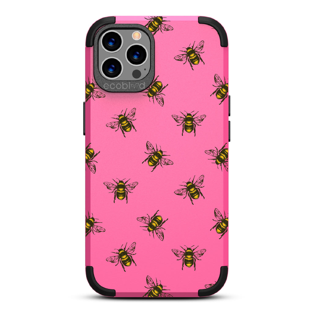 Bees - Pink Rugged Eco-Friendly iPhone 12/12 Pro Case With A Honey Bees On Back
