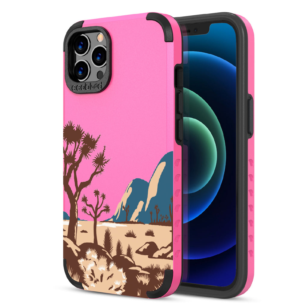 Joshua Tree - Back View Of Pink & Eco-Friendly Rugged iPhone 12/12 Pro Case & A Front View Of The Screen