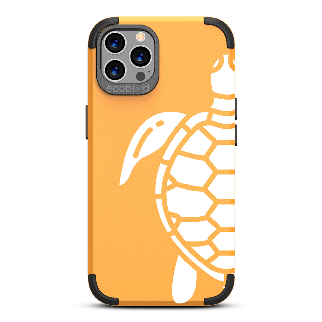Sea Turtle - Yellow Rugged Eco-Friendly iPhone 12/12 Pro Case With A Minimalist Sea Turtle Design On Back
