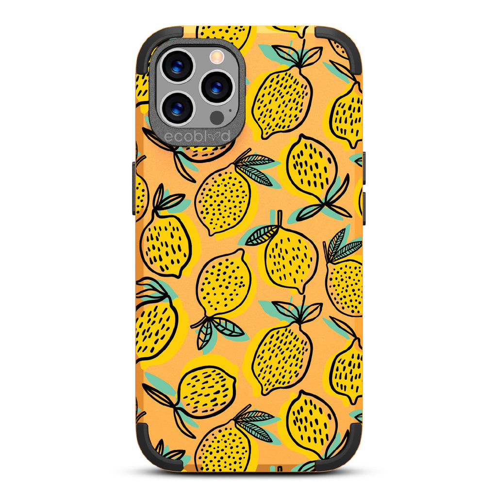 Lemon Drop - Yellow Rugged Eco-Friendly iPhone 12/12 Pro Case With Retro Lemon Print On Back
