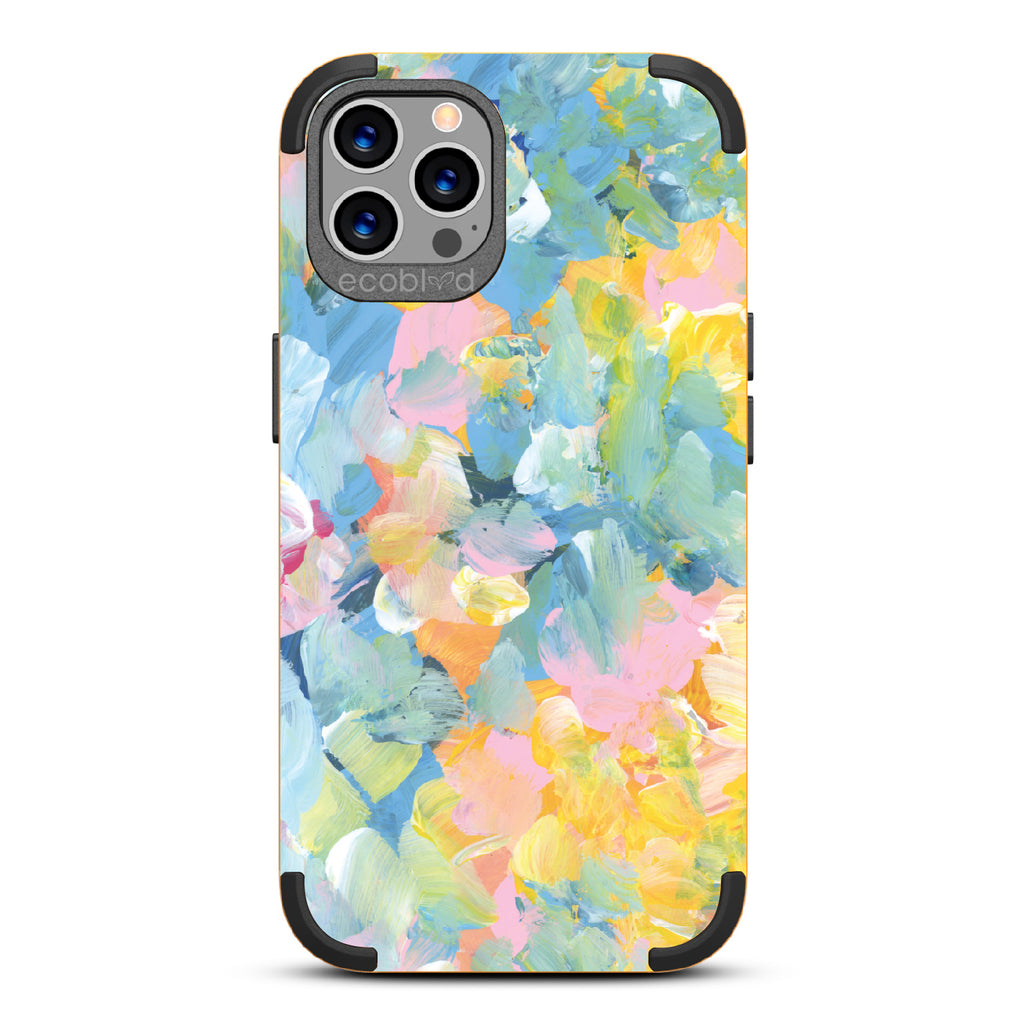 Spring Feeling - Yellow Rugged Eco-Friendly iPhone 12/12 Pro Case With Pastel Acrylic Abstract Paint Smears & Blots On Back