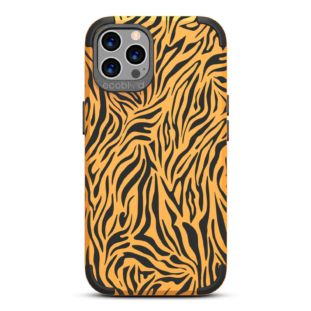 Zebra Print - Yellow Rugged Eco-Friendly iPhone 12/12 Pro Case With Zebra Print On Back