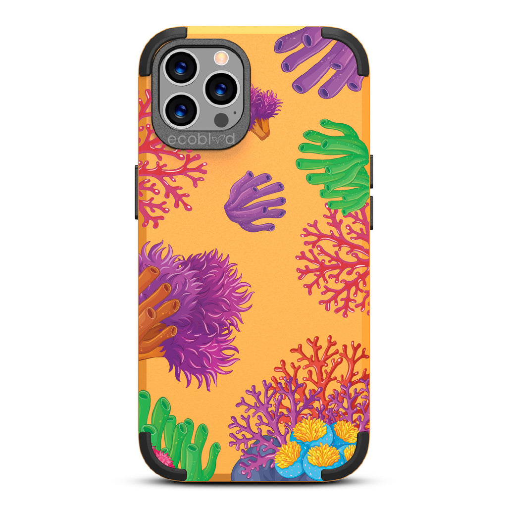 Coral Reef - Yellow Rugged Eco-Friendly iPhone 12/12 Pro Case With Colorful Coral Pattern On Back