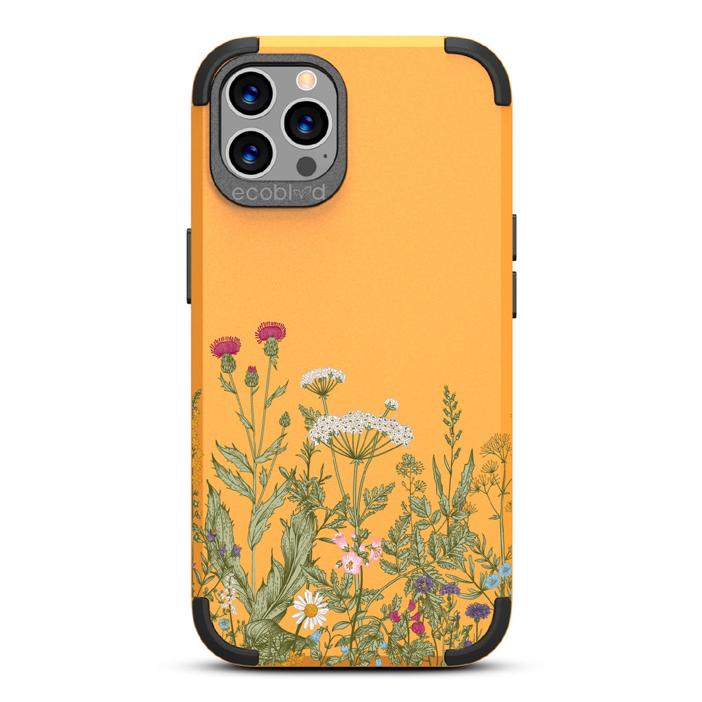 Take Root - Yellow Rugged Eco-Friendly iPhone 12/12 Pro Case With Wild Herbs & Flowers Botanical Herbarium