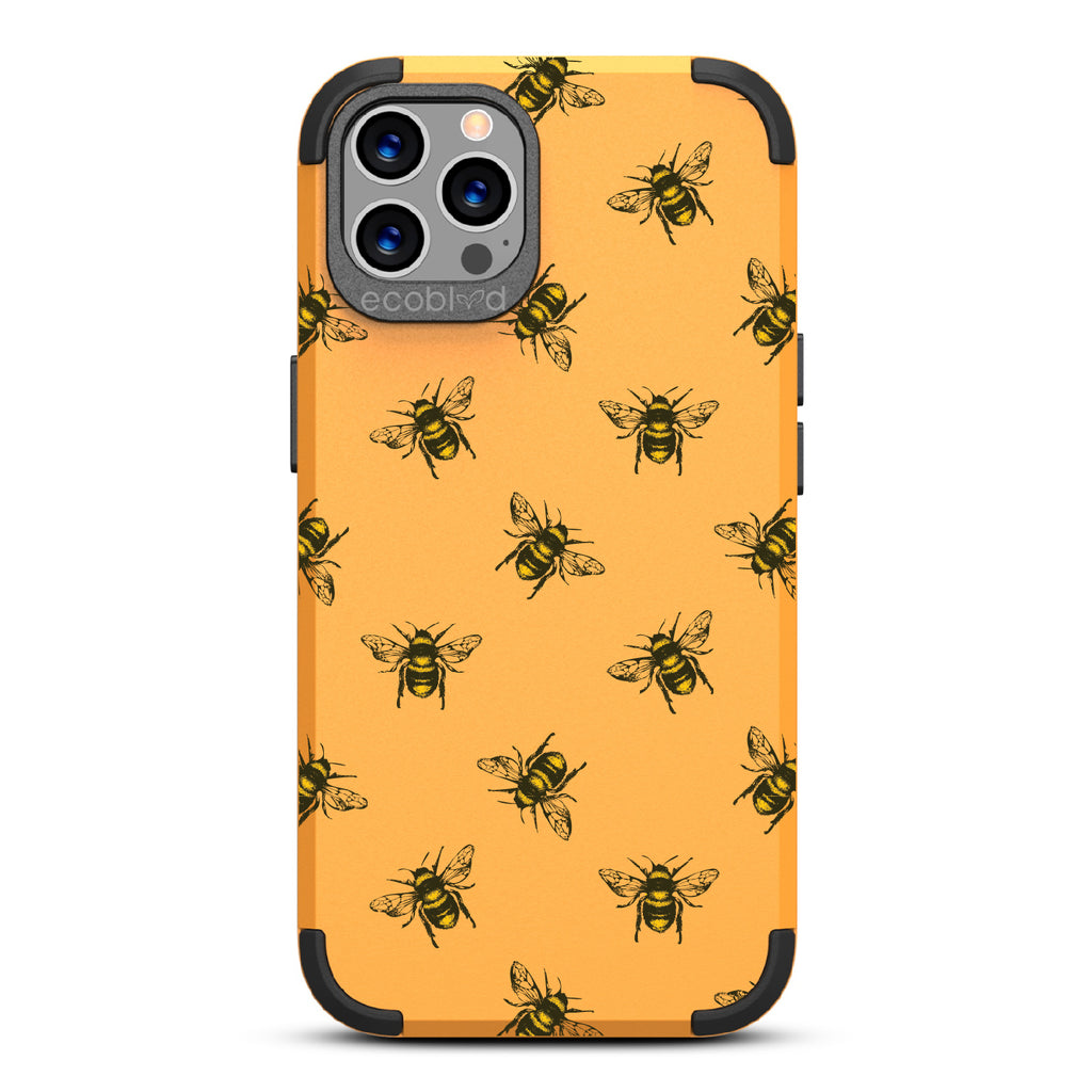 Bees - Yellow Rugged Eco-Friendly iPhone 12/12 Pro Case With A Honey Bees On Back