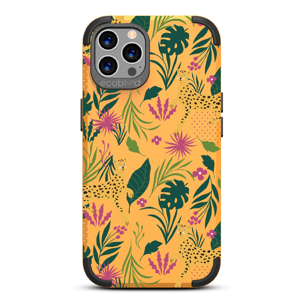 Jungle Boogie - Yellow Rugged Eco-Friendly iPhone 12/12 Pro With Cheetahs Among Lush Colorful Jungle Foliage