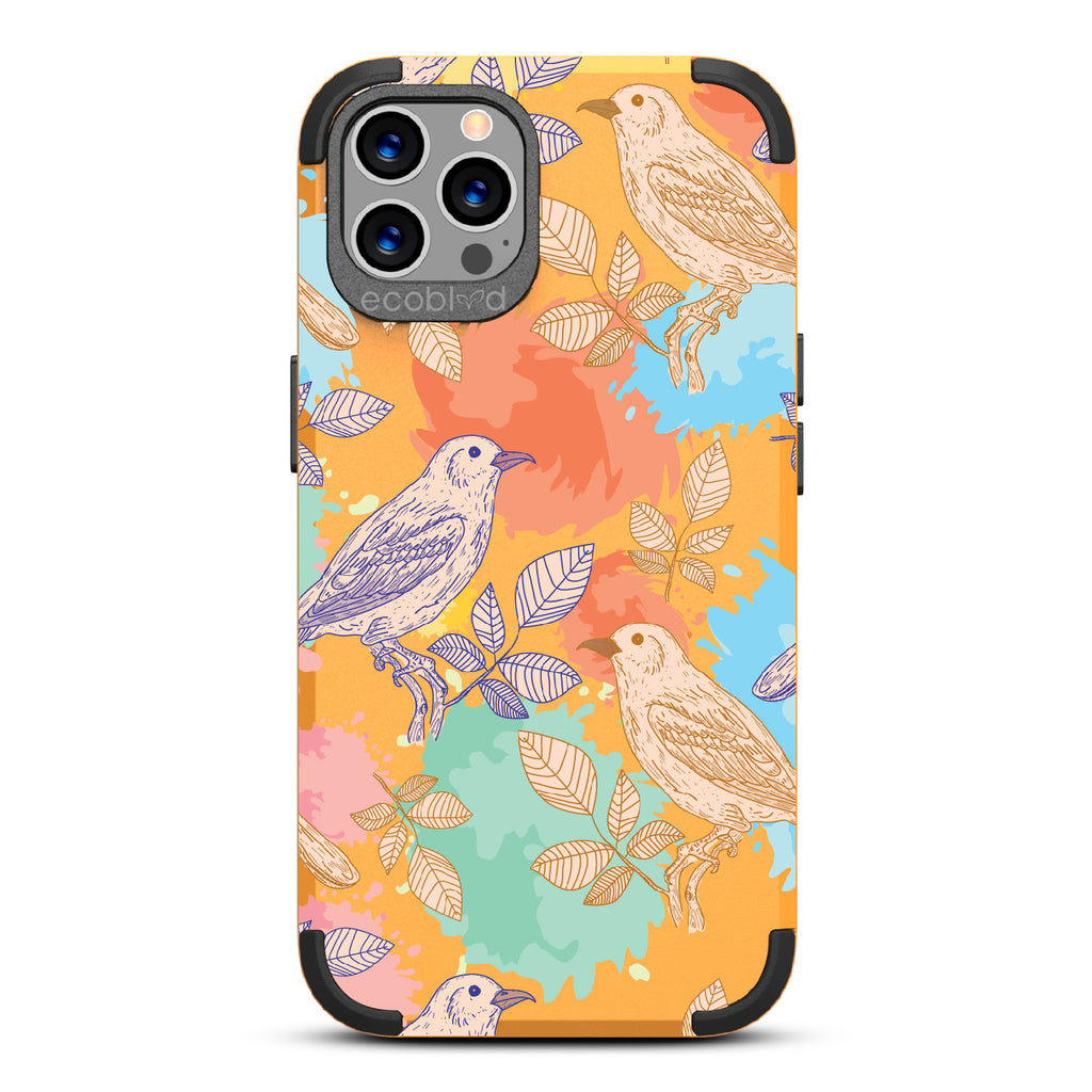 Perch Perfect - Yellow Rugged Eco-Friendly iPhone 12/12 Pro With Birds On Branches & Splashes Of Color