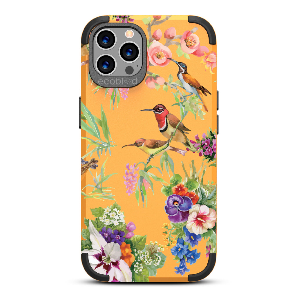 Sweet Nectar - Yellow Rugged Eco-Friendly iPhone 12/12 Pro With Hummingbirds, Colorful Garden Flowers