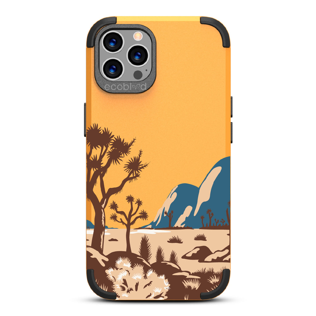 Joshua Tree - Yellow Rugged Eco-Friendly iPhone 12/12 Pro Case With Minimalist Joshua Tree Desert Landscape On Back