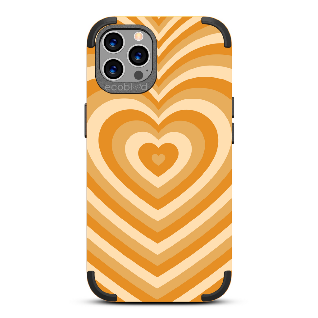 Tunnel Of Love - Yellow Rugged Eco-Friendly iPhone 12/12 Pro Case With A Small Heart Gradually Growing Larger On Back
