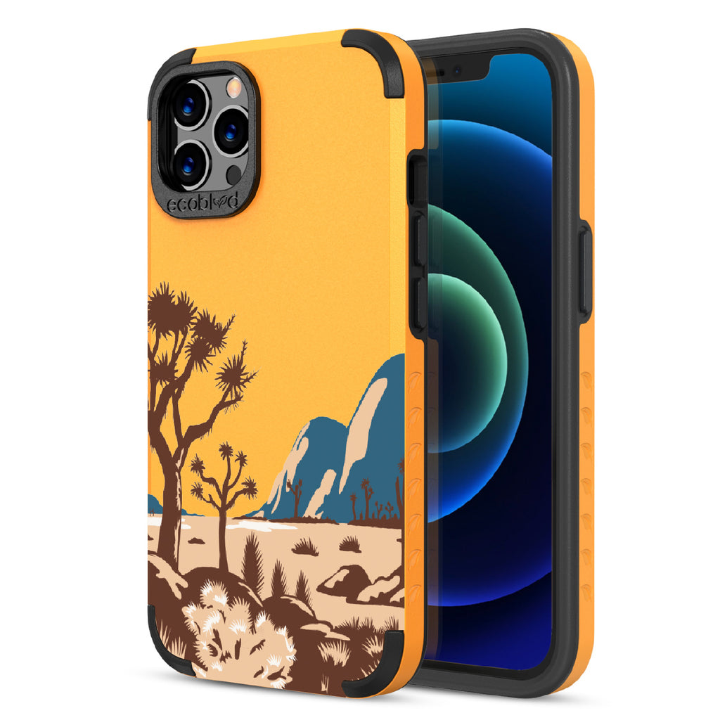 Joshua Tree - Back View Of Yellow & Eco-Friendly Rugged iPhone 12/12 Pro Case & A Front View Of The Screen