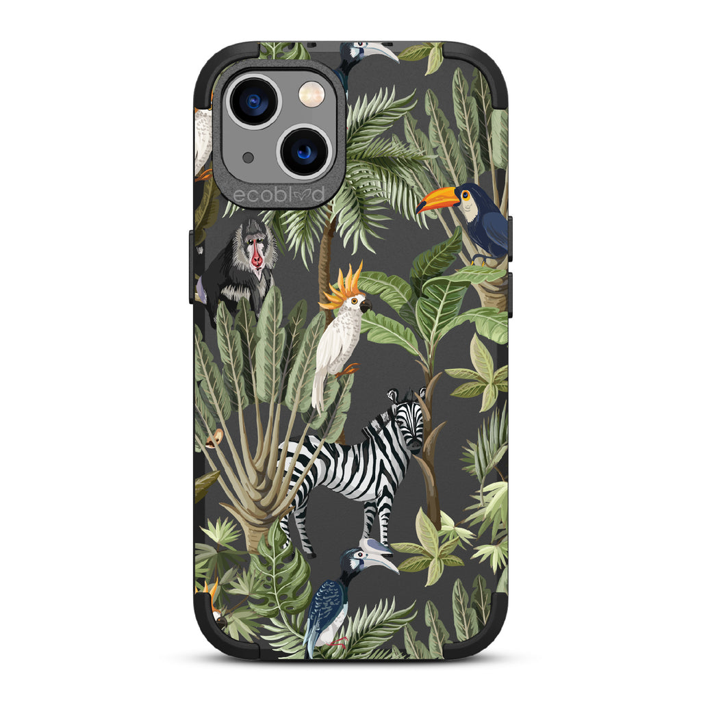 Toucan Play That Game - Black Rugged Eco-Friendly iPhone 13 With Jungle Fauna, Toucan, Zebra & More