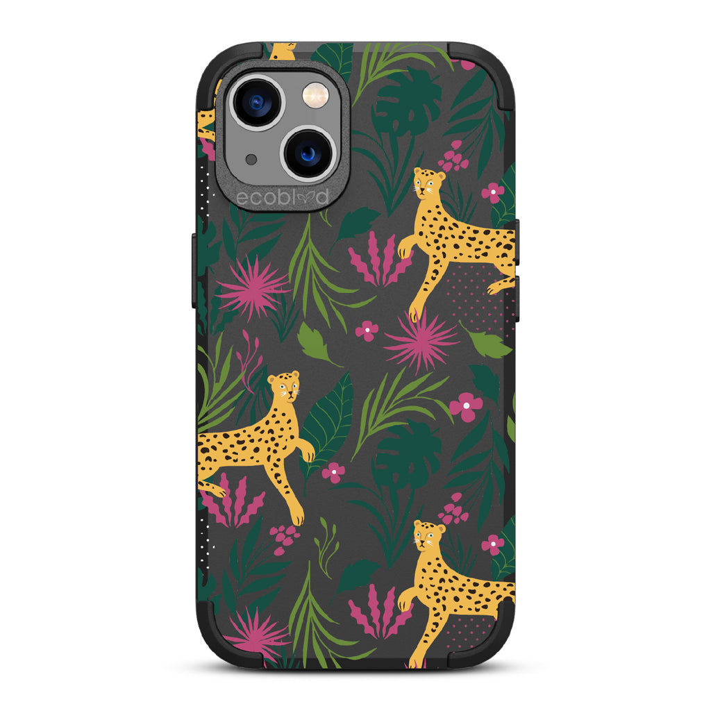 Jungle Boogie - Black Rugged Eco-Friendly iPhone 13 With Cheetahs Among Lush Colorful Jungle Foliage