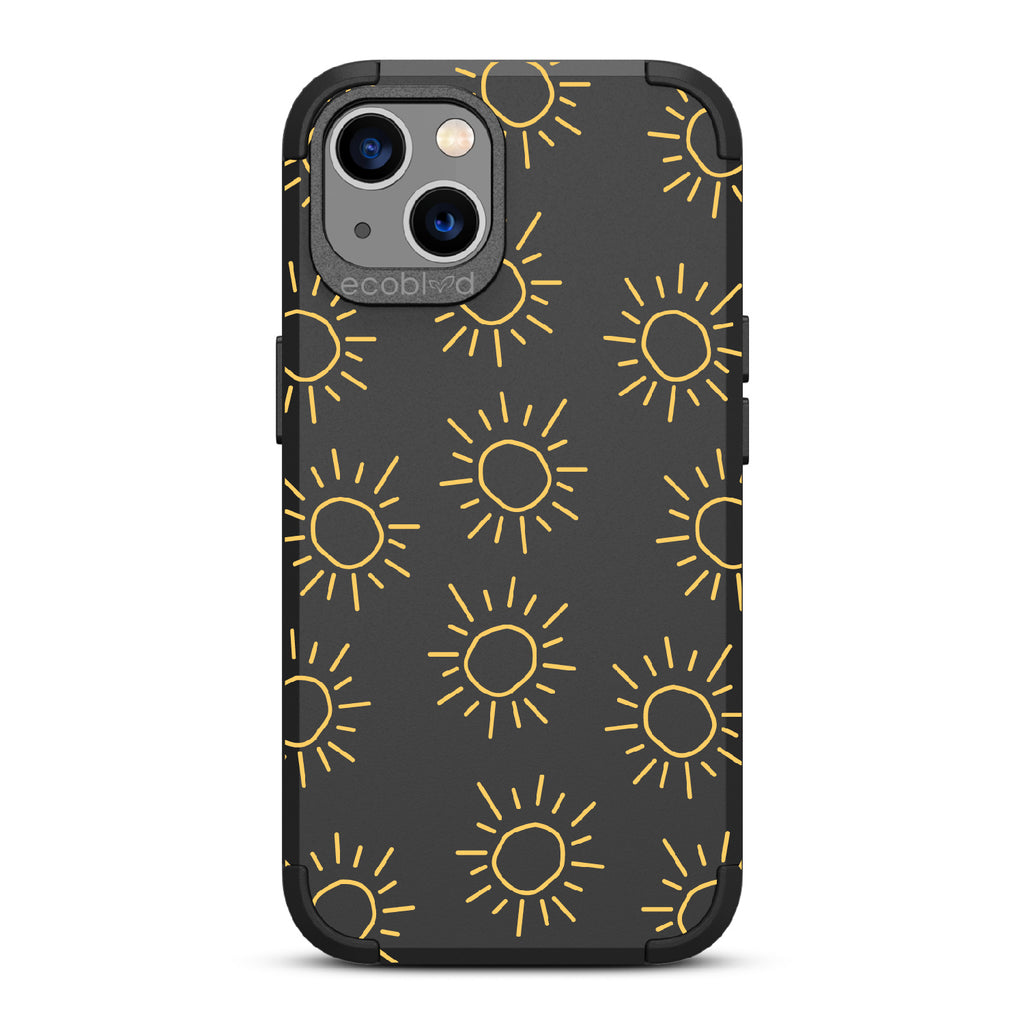 Sun - Black Rugged Eco-Friendly iPhone 13 Case With Hand-Drawn Suns On Back