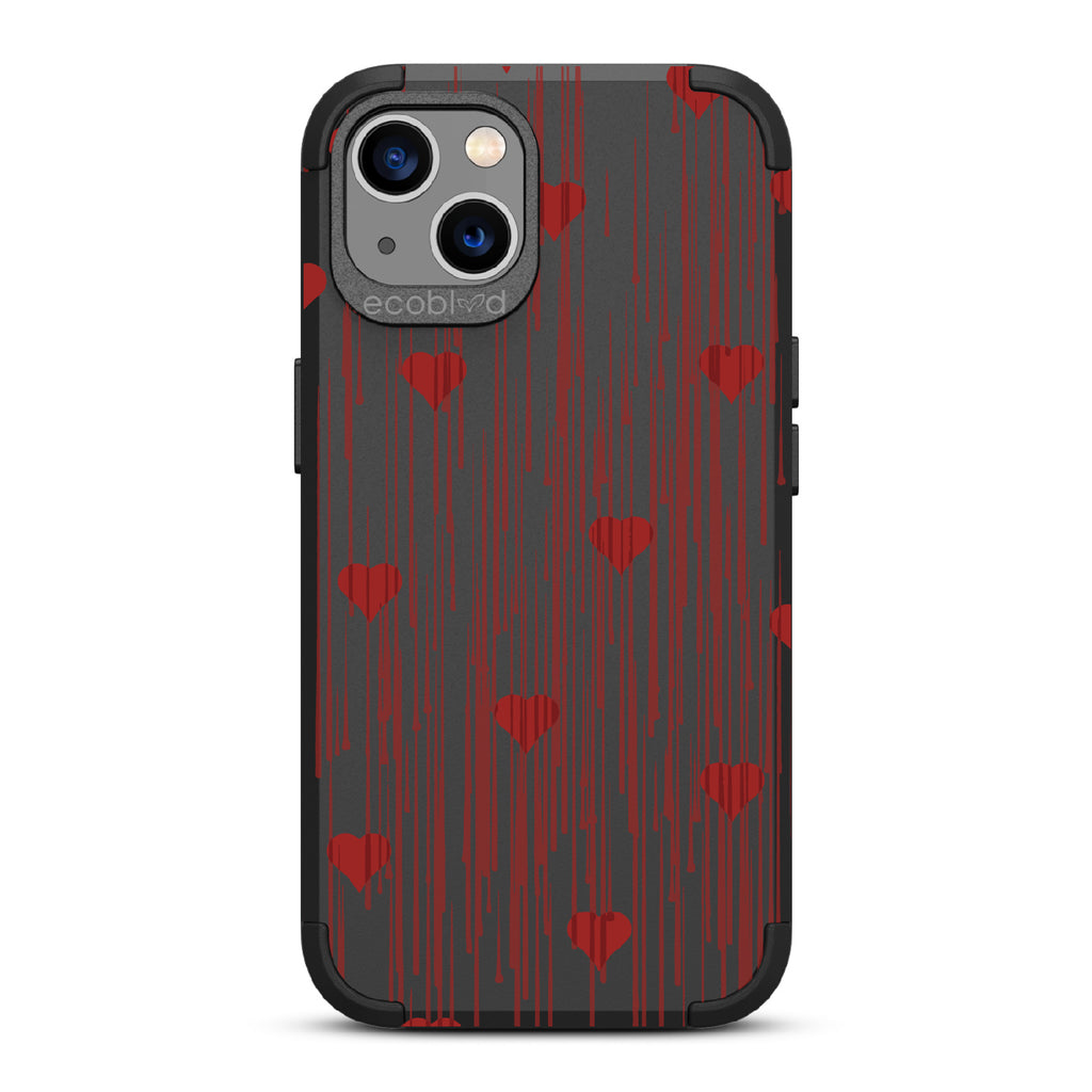 Bleeding Hearts - Red Hearts With A Drip Art Style - Black Eco-Friendly Rugged iPhone 13 Case