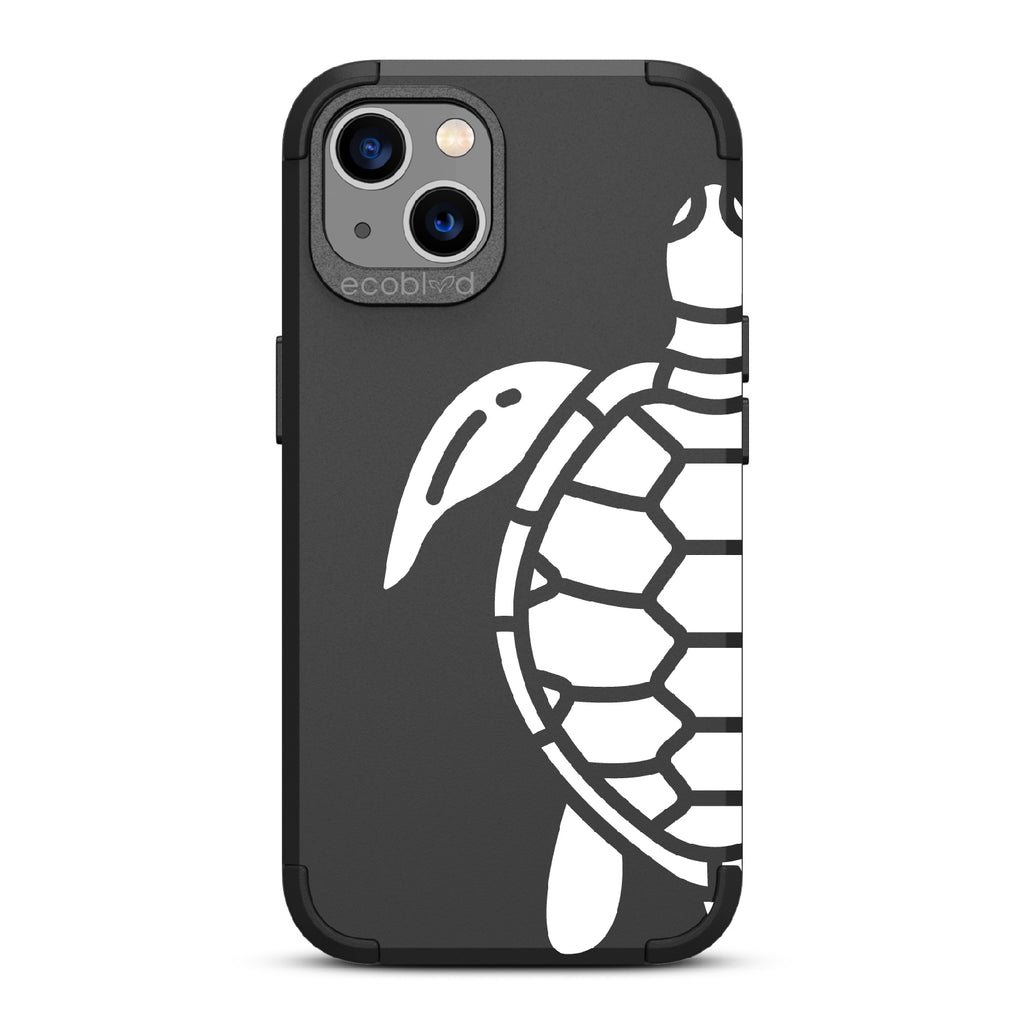 Sea Turtle - Black Rugged Eco-Friendly iPhone 13 Case With A Minimalist Sea Turtle Design On Back