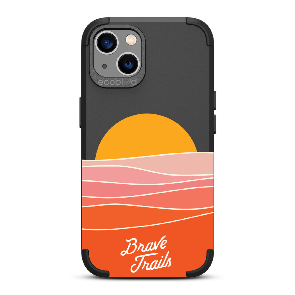 Enlightened X Brave Trails - Black Rugged Eco-Friendly iPhone 13 Case With Sun Rising + Minimalist Hillside