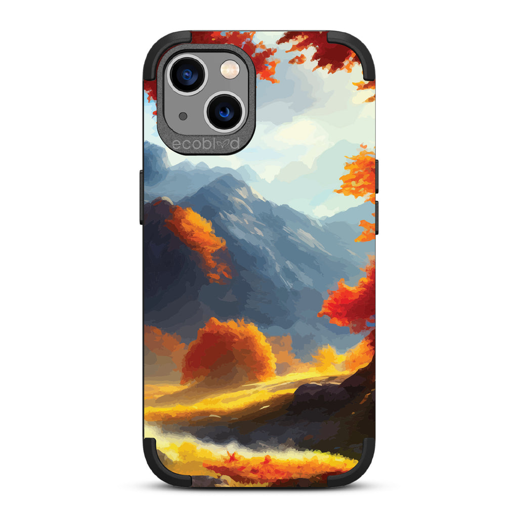 Autumn Canvas - Watercolored Fall Mountain Landscape - Black Eco-Friendly Rugged iPhone 13 Case 
