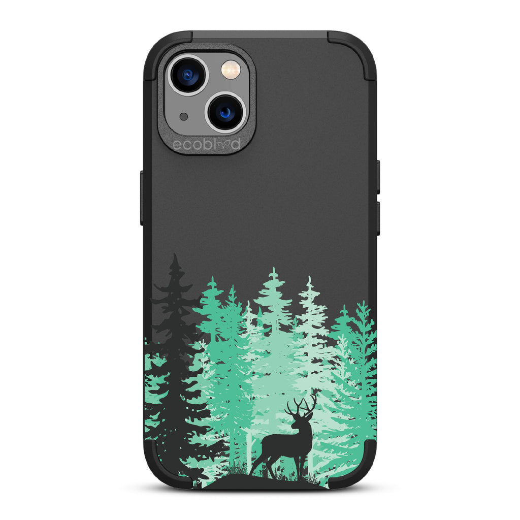 The Buck Stops Here - Black Rugged Eco-Friendly iPhone 13 Case With Wild Stag Standing On Boulder In The Woods