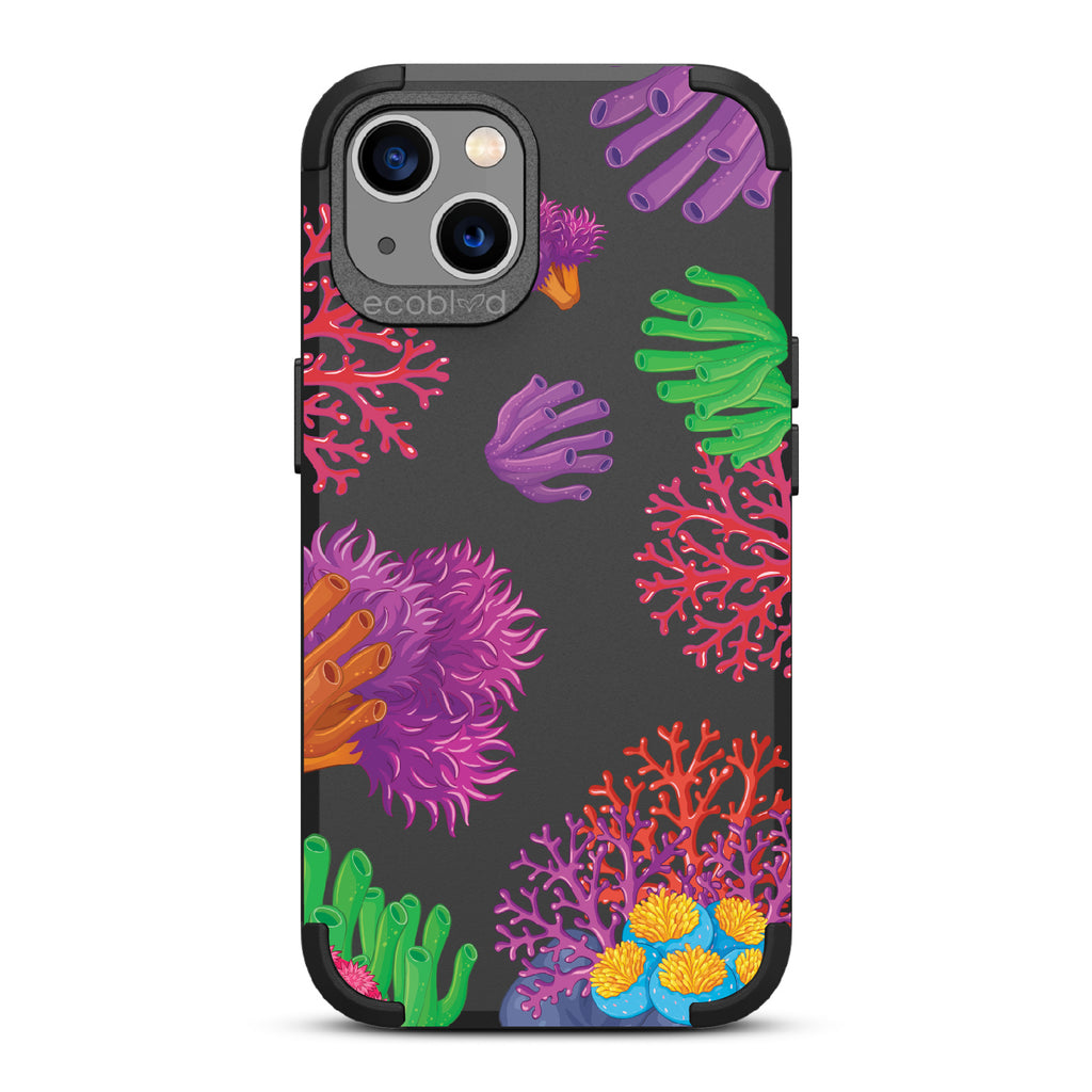 Coral Reef - Black Rugged Eco-Friendly iPhone 13 Case With Colorful Coral Pattern On Back