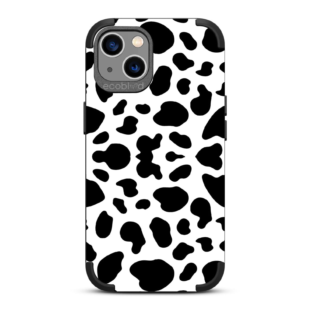 Cow Print - Black Rugged Eco-Friendly iPhone 13 Case With Cow Print On Back