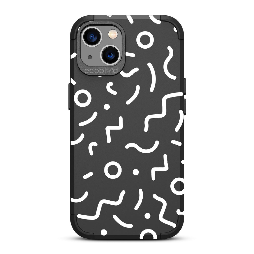 90’s Kids  - Black Rugged Eco-Friendly iPhone 13 Case With Retro 90’s Lines & Squiggles On Back