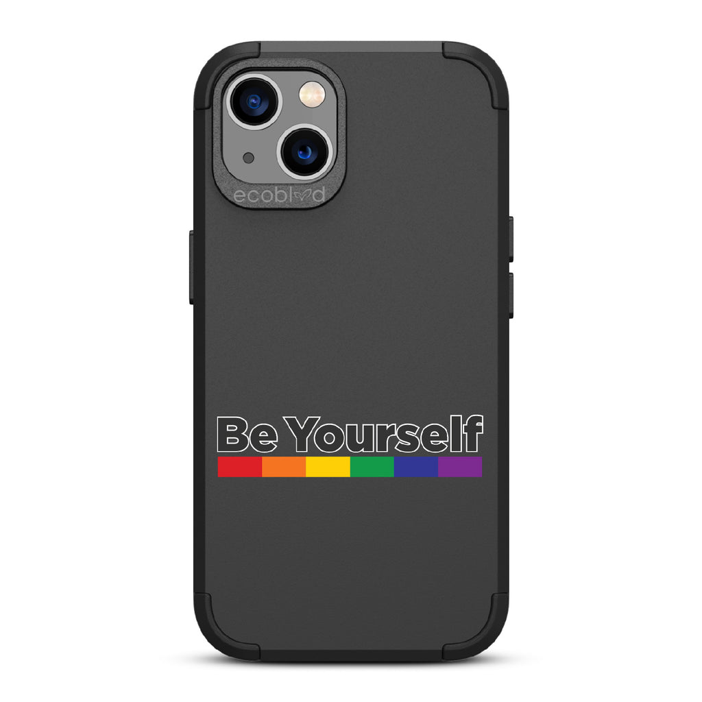 Be Yourself - Be Yourself + Rainbow Gradient Line - Black Eco-Friendly Rugged iPhone 13 Case