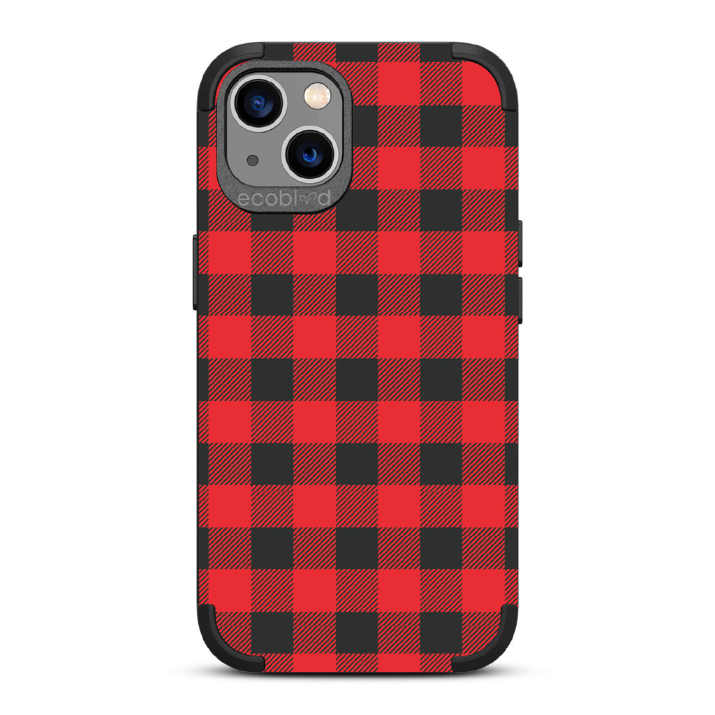 Favorite Flannel - Black Rugged Eco-Friendly iPhone 13 Case With Red Plaid Flannel Print