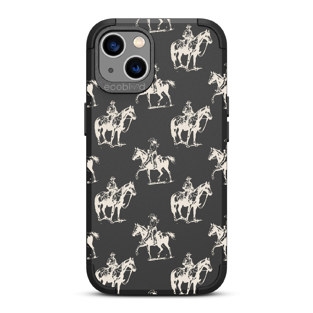 Horsin' Around  - Black Rugged Eco-Friendly iPhone 13 Case With Cowboys On Horseback On Back