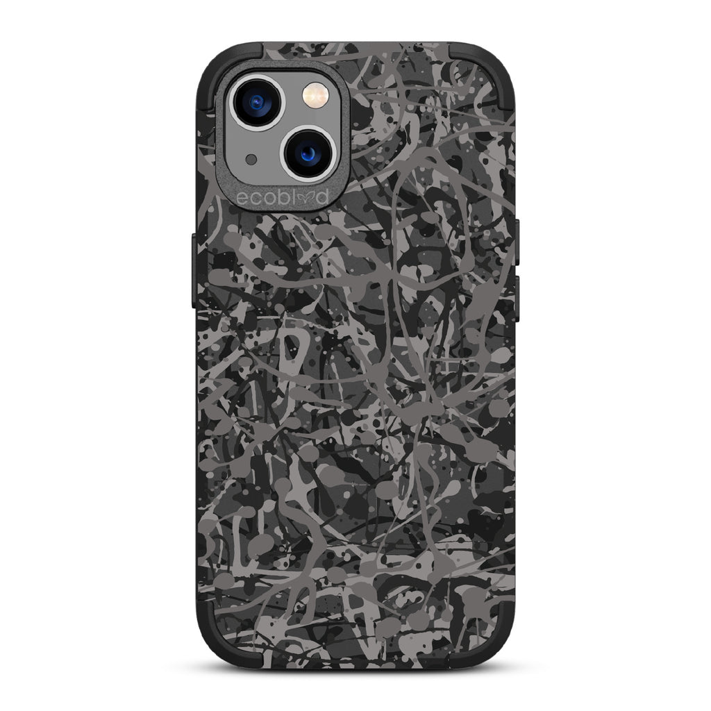 Visionary - Black Rugged Eco-Friendly iPhone 13 Case With Abstract Pollock-Style Painting On Back