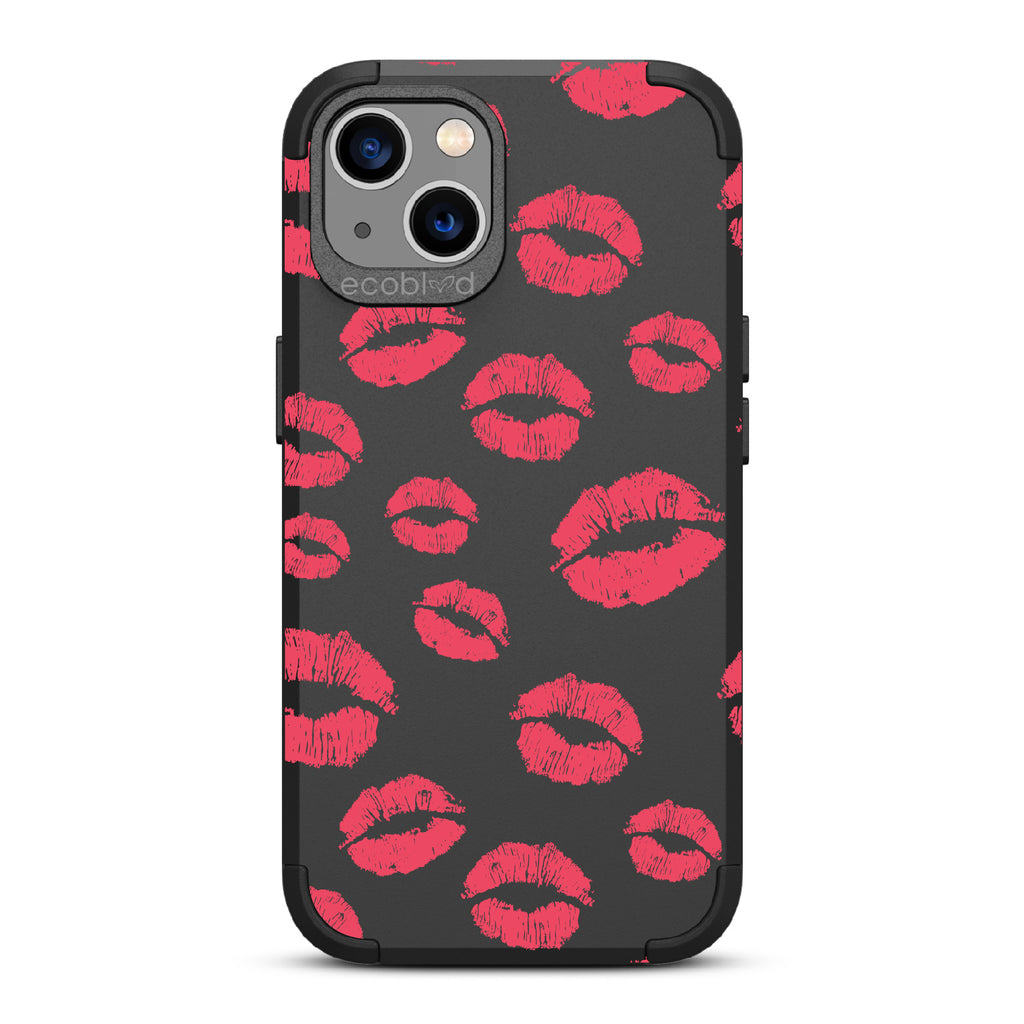 Bisou - Red Lipstick Kisses - Black Eco-Friendly Rugged iPhone 13 Case
