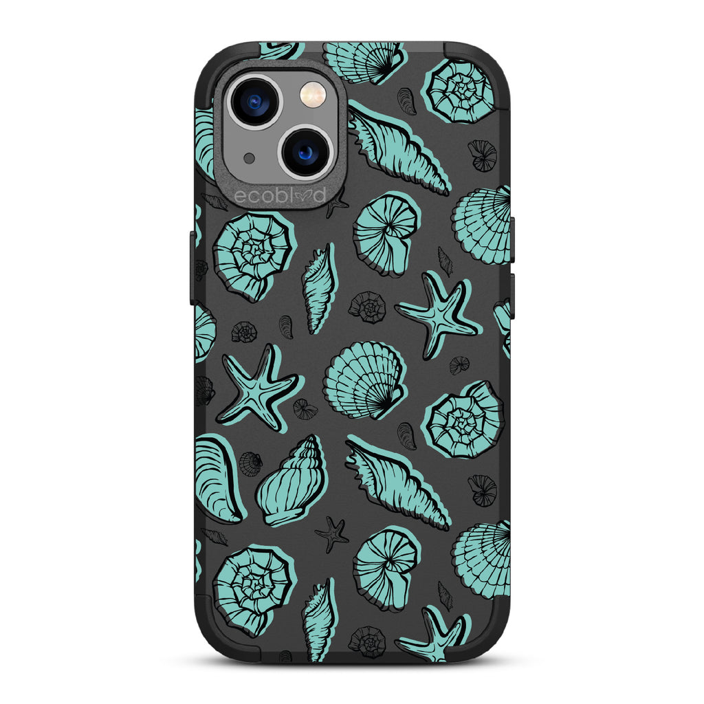 Seashells Seashore - Black Rugged Eco-Friendly iPhone 13 Case With Seashells and Starfish