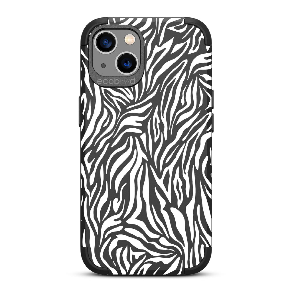 Zebra Print - Black Rugged Eco-Friendly iPhone 13 Case With Zebra Print On Back