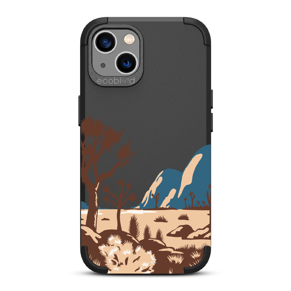 Joshua Tree - Black Rugged Eco-Friendly iPhone 13 Case With Minimalist Joshua Tree Desert Landscape On Back