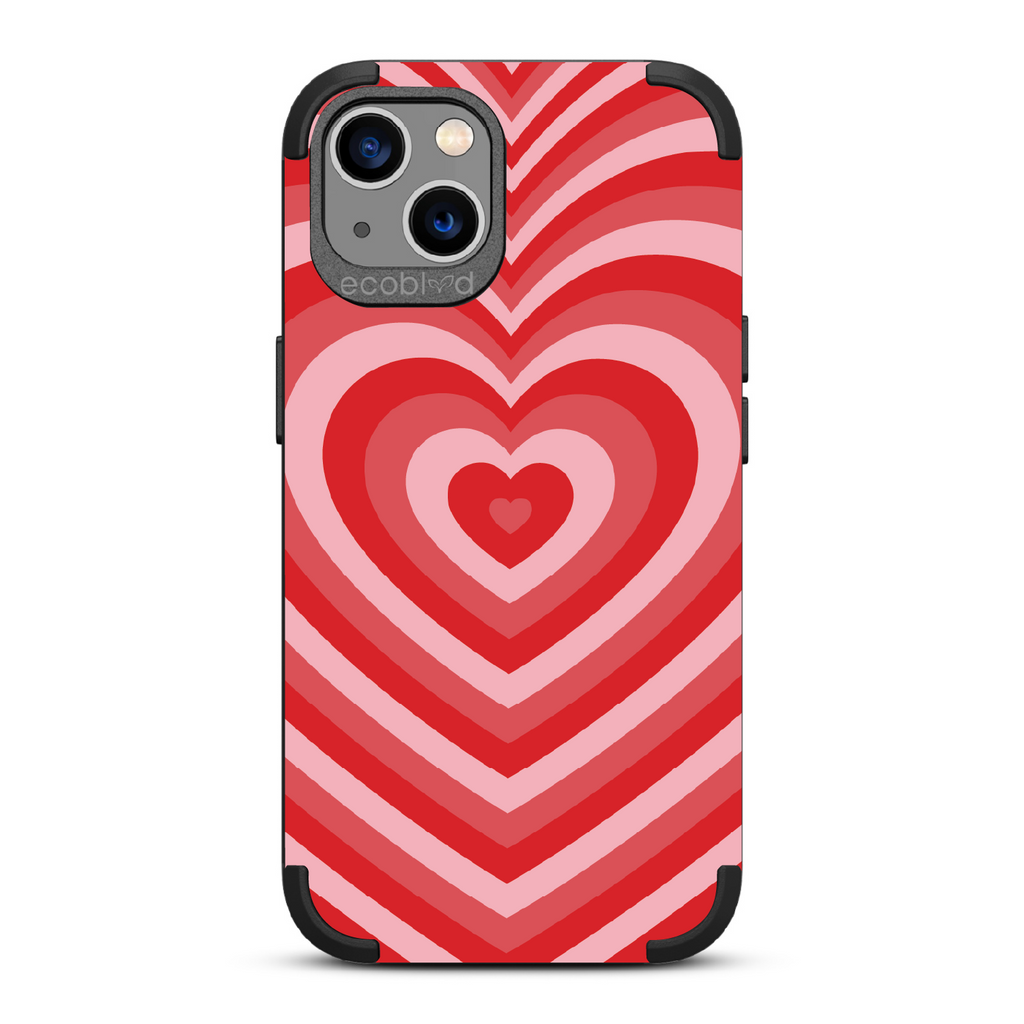  Tunnel Of Love - Black Rugged Eco-Friendly iPhone 13 Case With A Small Red Heart Gradually Growing Larger On Back