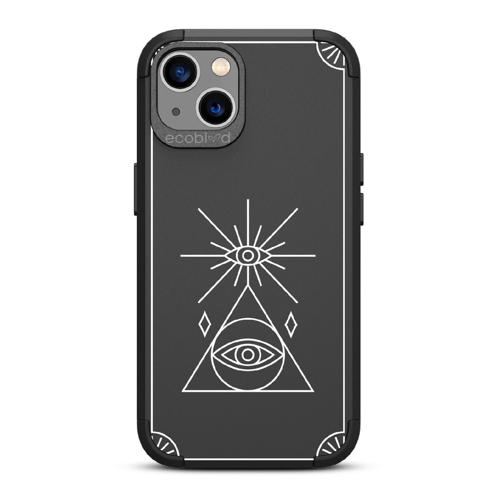 Tarot Card  - Black Rugged Eco-Friendly iPhone 13 Case With An All-Seeing Eye Tarot Card On Back