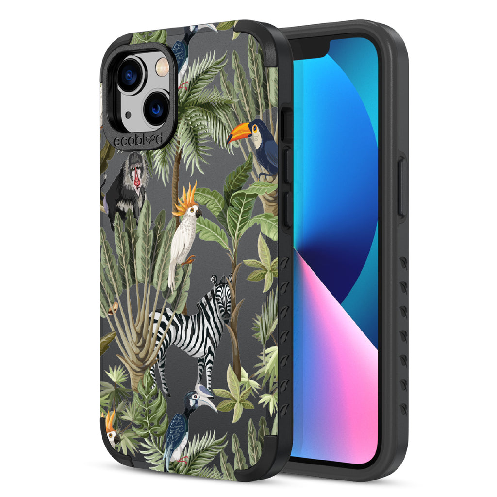 Toucan Play That Game - Back Of Black & Eco-Friendly Rugged iPhone 13 Case & A Front View Of The Screen