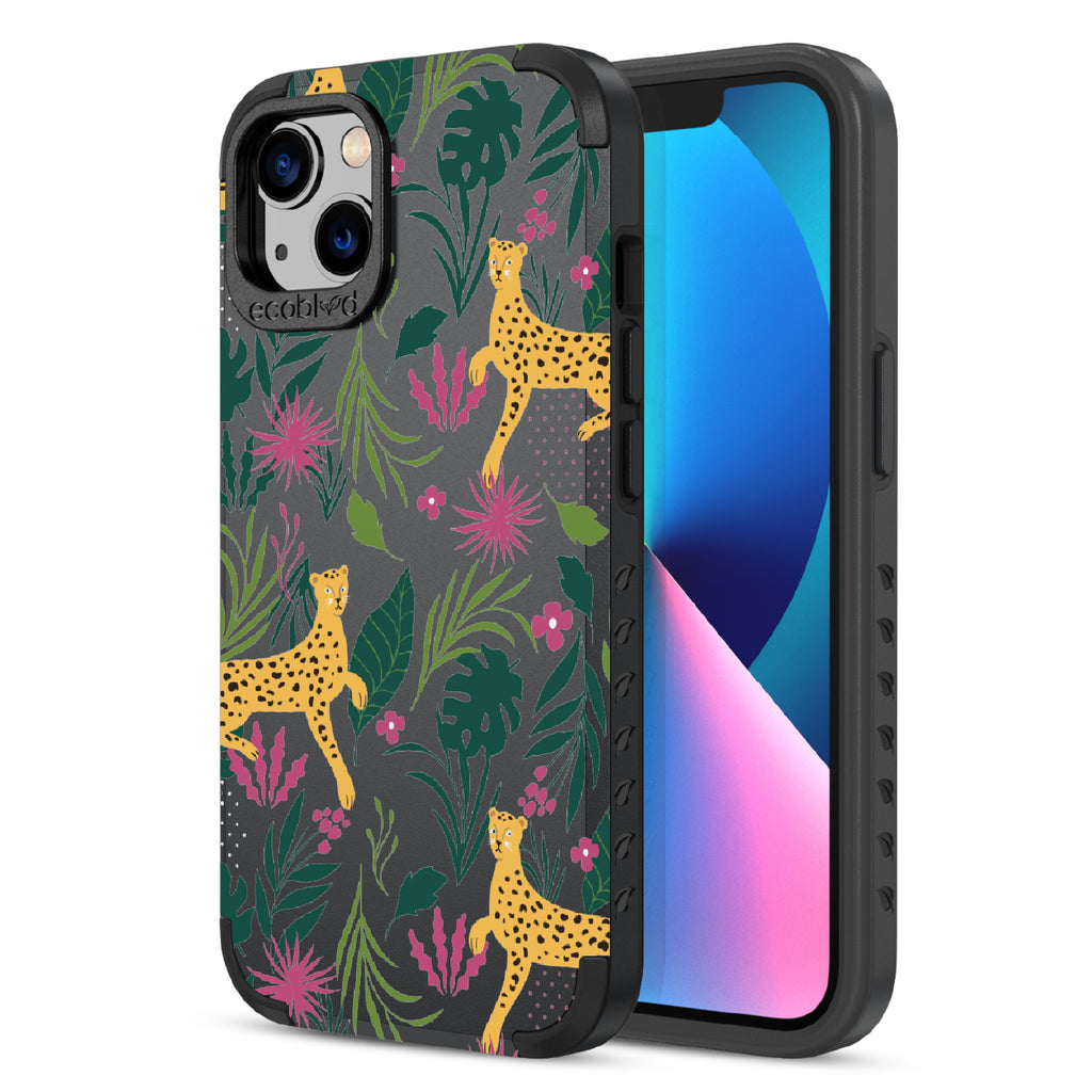 Jungle Boogie - Back Of Black & Eco-Friendly Rugged iPhone 13 Case & A Front View Of The Screen