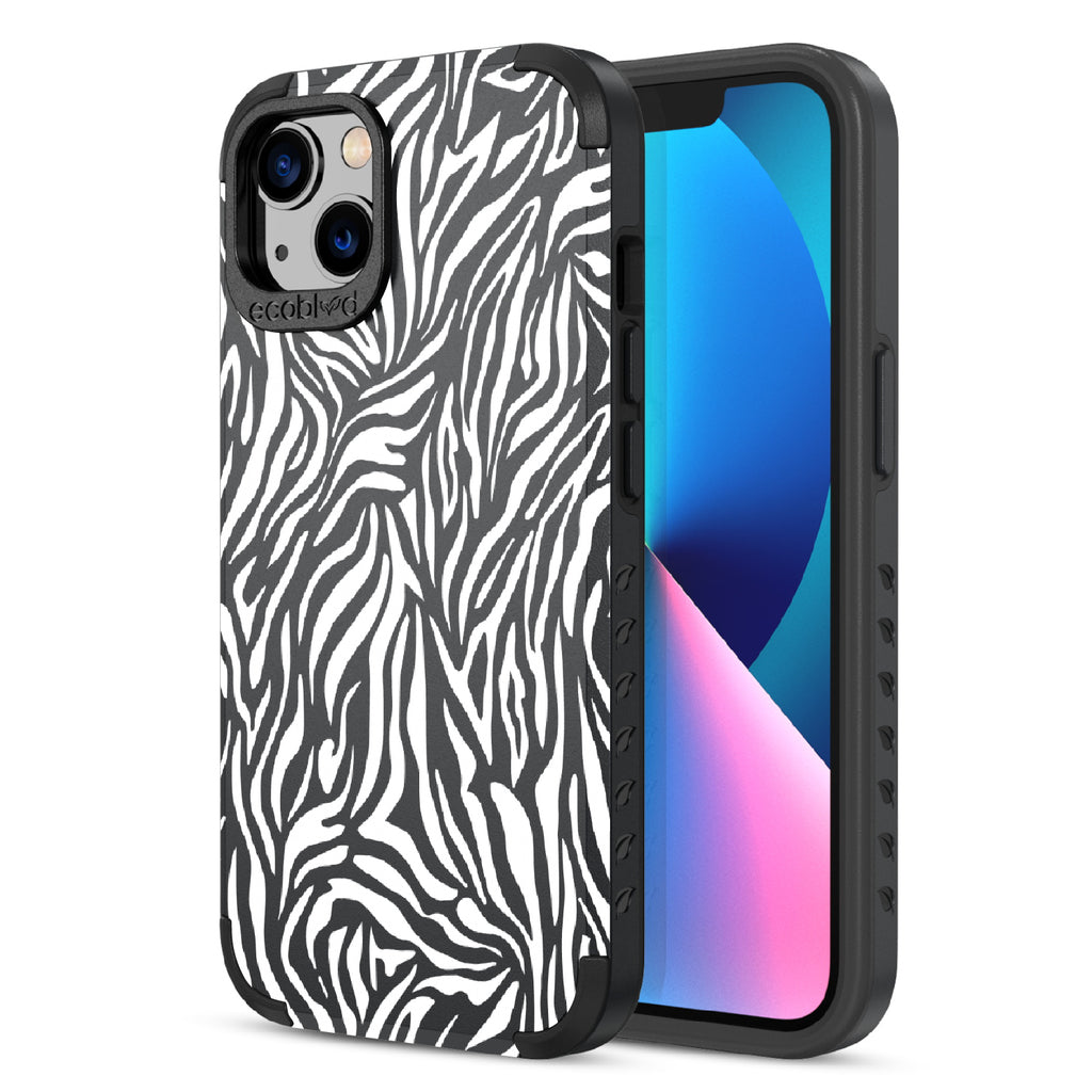 Zebra Print - Black Rugged Eco-Friendly iPhone 13 Case With Zebra Print On Back