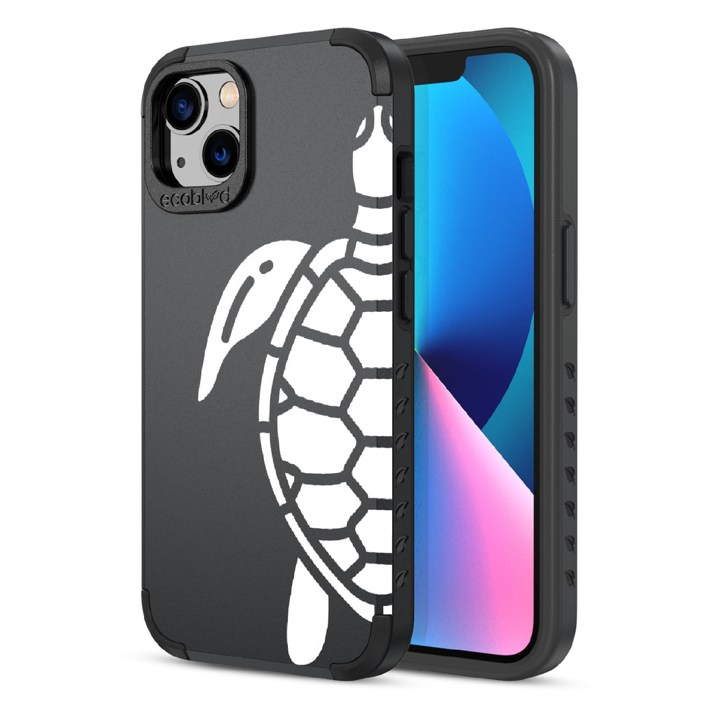 Sea Turtle - Back View Of Black & Eco-Friendly Rugged iPhone 13 Case & A Front View Of The Screen