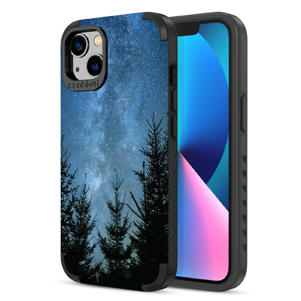 Stargazing - Back Of Black & Eco-Friendly Rugged iPhone 13 Case & A Front View Of The Screen