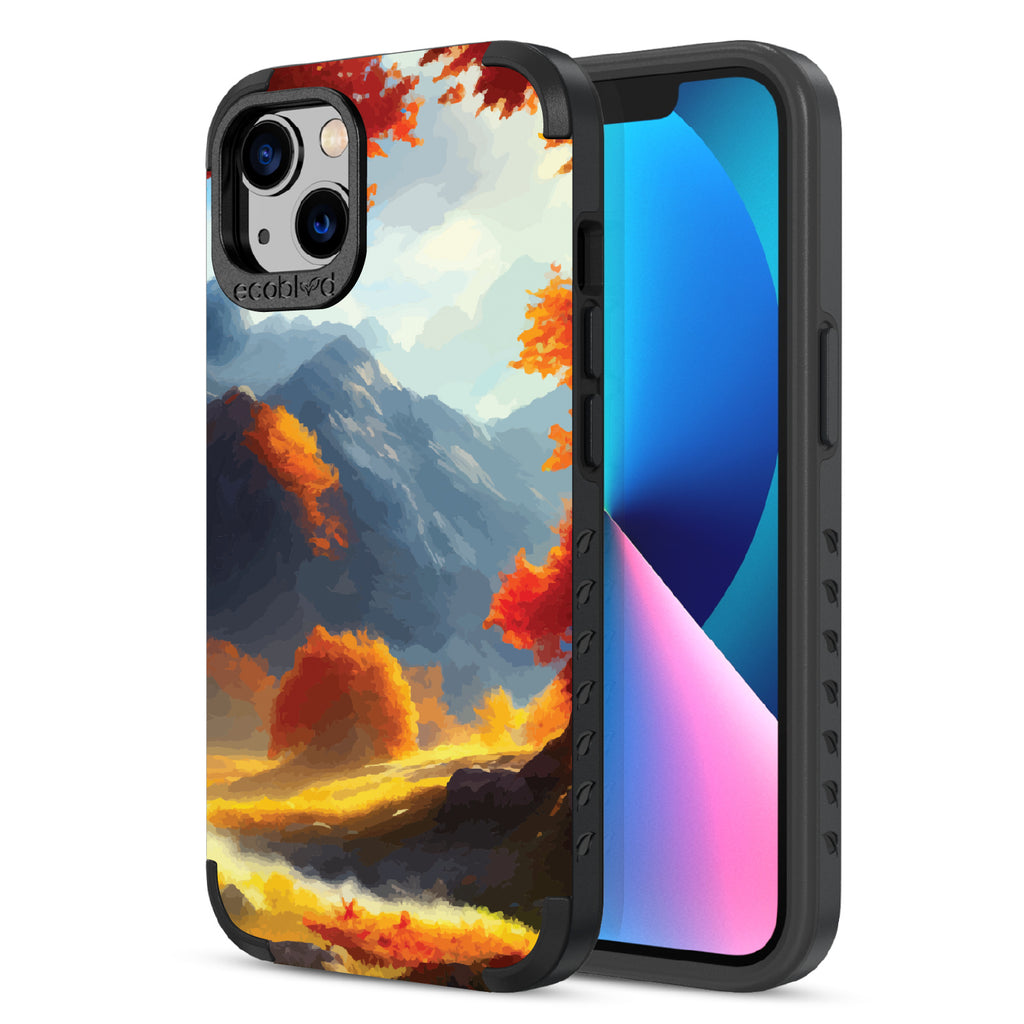 Autumn Canvas - Back View Of Black Eco-Friendly iPhone 13 Rugged Case & Front View Of Screen