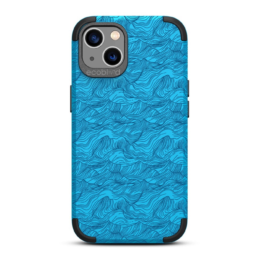 Seas the Day - Blue Rugged Eco-Friendly iPhone 13 Case With Hand Drawn Waves On Back