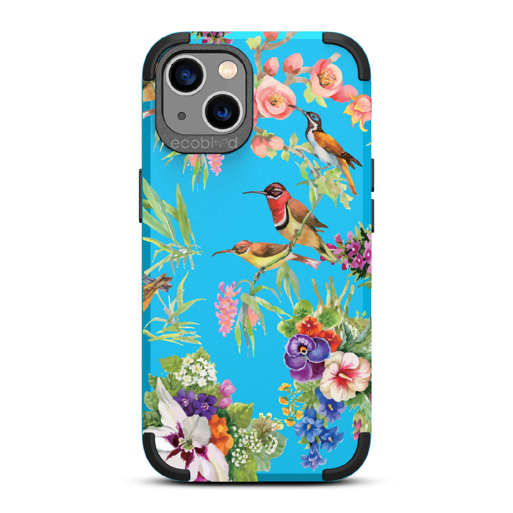 Sweet Nectar - Blue Rugged Eco-Friendly iPhone 13 With Hummingbirds, Colorful Garden Flowers